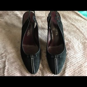 Chanel logo sling back heels